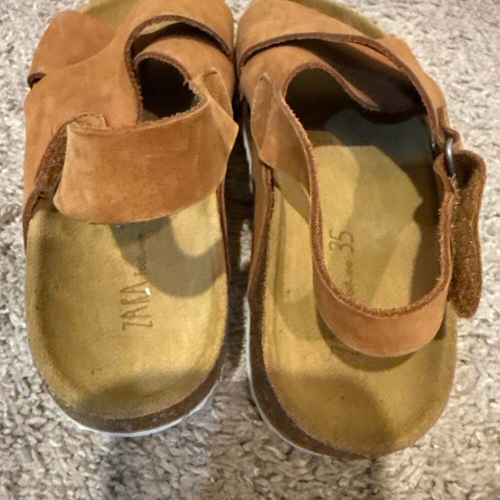 ZARA Footwear Brown Suede Cross Strap Backstrap Platform Sandals Size 4 - Picture 5 of 6